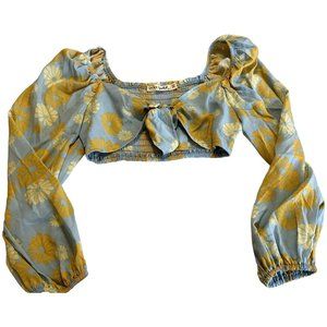 Live to Be Spoiled Mini Bikini Top Baby Blue Floral Rayon Blend Junior's Size S